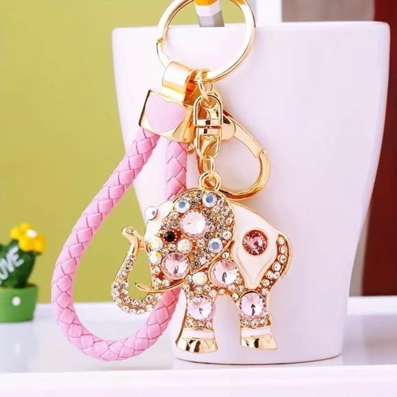 Sparkling Pink Elephant Key Chain/Bag Charm With Rhinestone Decorations - Picture 5 of 5